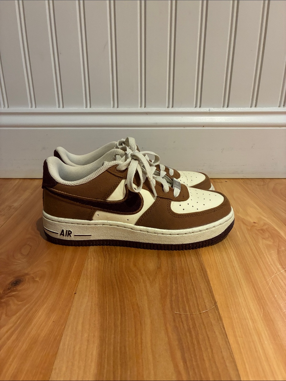 Nike Air Force 1 brown and white size 3y